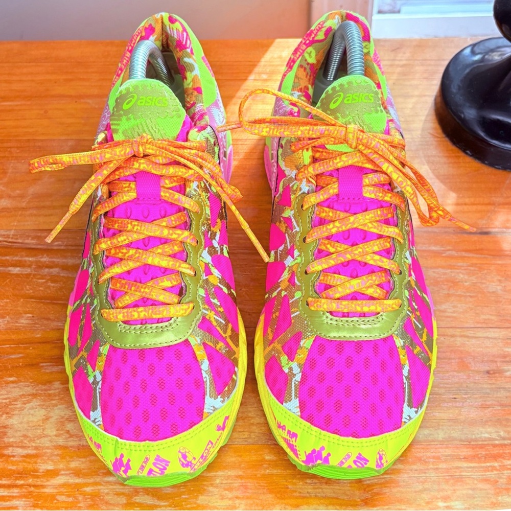Asics Women's Neon Pink Yellow Green Running Shoes - Picture 6 of 16